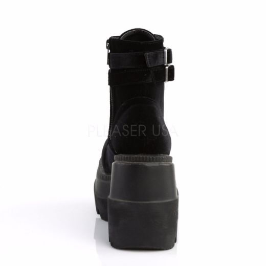Product image of Demonia Shaker-52 Black Velvet, 4 1/2 inch (11.4 cm) Wedge Platform Ankle Boot