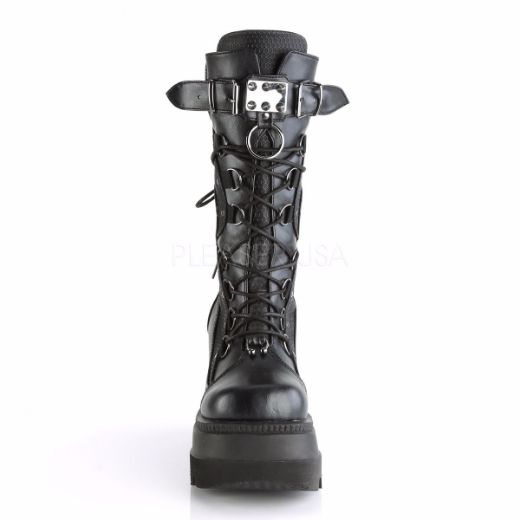 Product image of Demonia Shaker-70 Black Vegan Leather, 4 1/2 inch (11.4 cm) Wedge Platform Knee High Boot