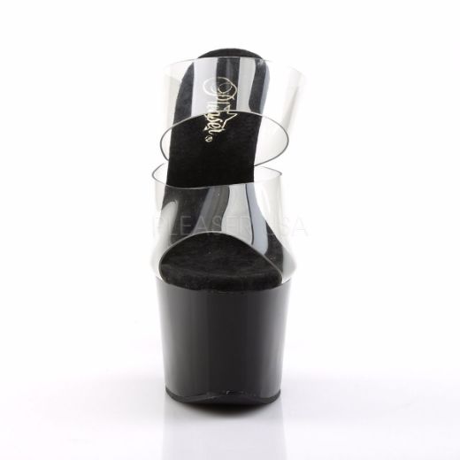Product image of Pleaser Sky-302 Clear/Black, 7 inch (17.8 cm) Heel, 2 3/4 inch (7 cm) Platform Slide Mule Shoes