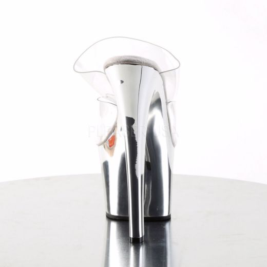 Product image of Pleaser Sky-302 Clear/Silver Chrome, 7 inch (17.8 cm) Heel, 2 3/4 inch (7 cm) Platform Slide Mule Shoes