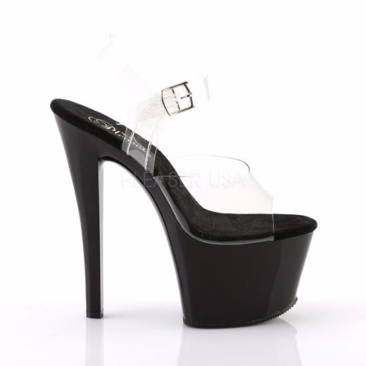 Product image of Pleaser Sky-308 Clear/Black, 7 inch (17.8 cm) Heel, 2 3/4 inch (7 cm) Sandal Shoes