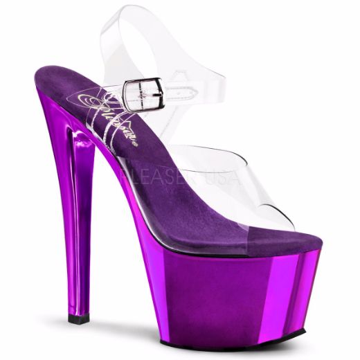 Product image of Pleaser Sky-308 Clear/Purple Chrome, 7 inch (17.8 cm) Heel, 2 3/4 inch (7 cm) Platform Sandal Shoes