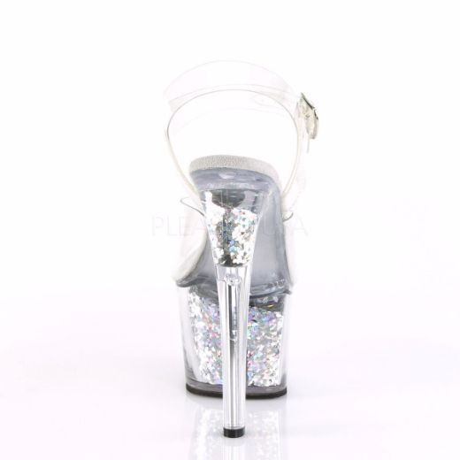 Product image of Pleaser Sky-308Gf Clear/Silver Multi Glitter, 7 inch (17.8 cm) Heel, 2 3/4 inch (7 cm) Platform Sandal Shoes