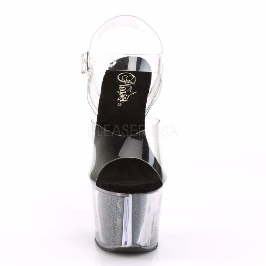 Product image of Pleaser Sky-308G-T Clear/Black Glitter Inserts, 7 inch (17.8 cm) Heel, 2 3/4 inch (7 cm) Platform Sandal Shoes