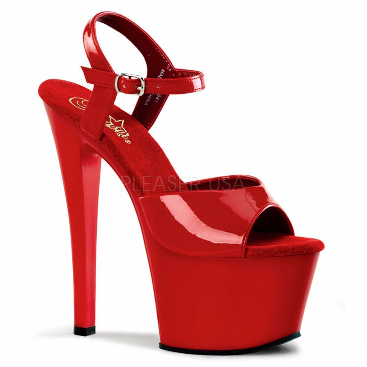 Product image of Pleaser Sky-309 Red Patent/Red, 7 inch (17.8 cm) Heel, 2 3/4 inch (7 cm) Platform Sandal Shoes
