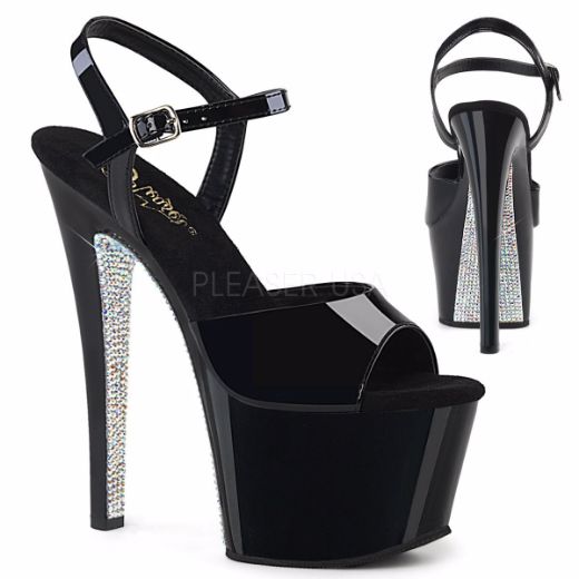 Product image of Pleaser Sky-309Crs Black/Black-Silver Ab Rhinestonetn, 7 inch (17.8 cm) Heel, 2 3/4 inch (7 cm) Platform Sandal Shoes