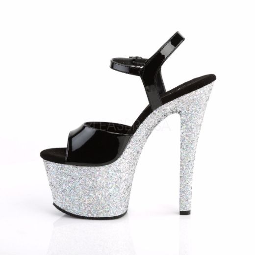 Product image of Pleaser Sky-309Lg Black Patent/Silver Multi Glitter, 7 inch (17.8 cm) Heel, 2 3/4 inch (7 cm) Platform Sandal Shoes
