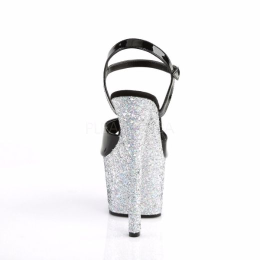 Product image of Pleaser Sky-309Lg Black Patent/Silver Multi Glitter, 7 inch (17.8 cm) Heel, 2 3/4 inch (7 cm) Platform Sandal Shoes