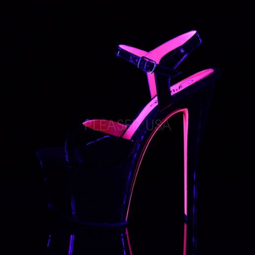 Product image of Pleaser Sky-309Tt Black Patent/Black-Neon Hot Pink, 7 inch (17.8 cm) Heel, 2 3/4 inch (7 cm) Platform Sandal Shoes