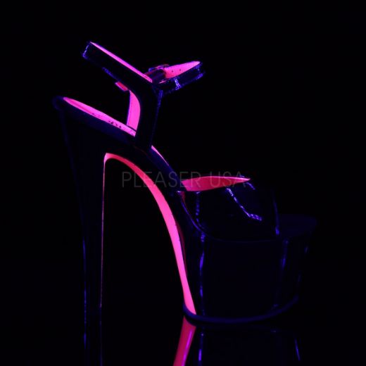 Product image of Pleaser Sky-309Tt Black Patent/Black-Neon Hot Pink, 7 inch (17.8 cm) Heel, 2 3/4 inch (7 cm) Platform Sandal Shoes
