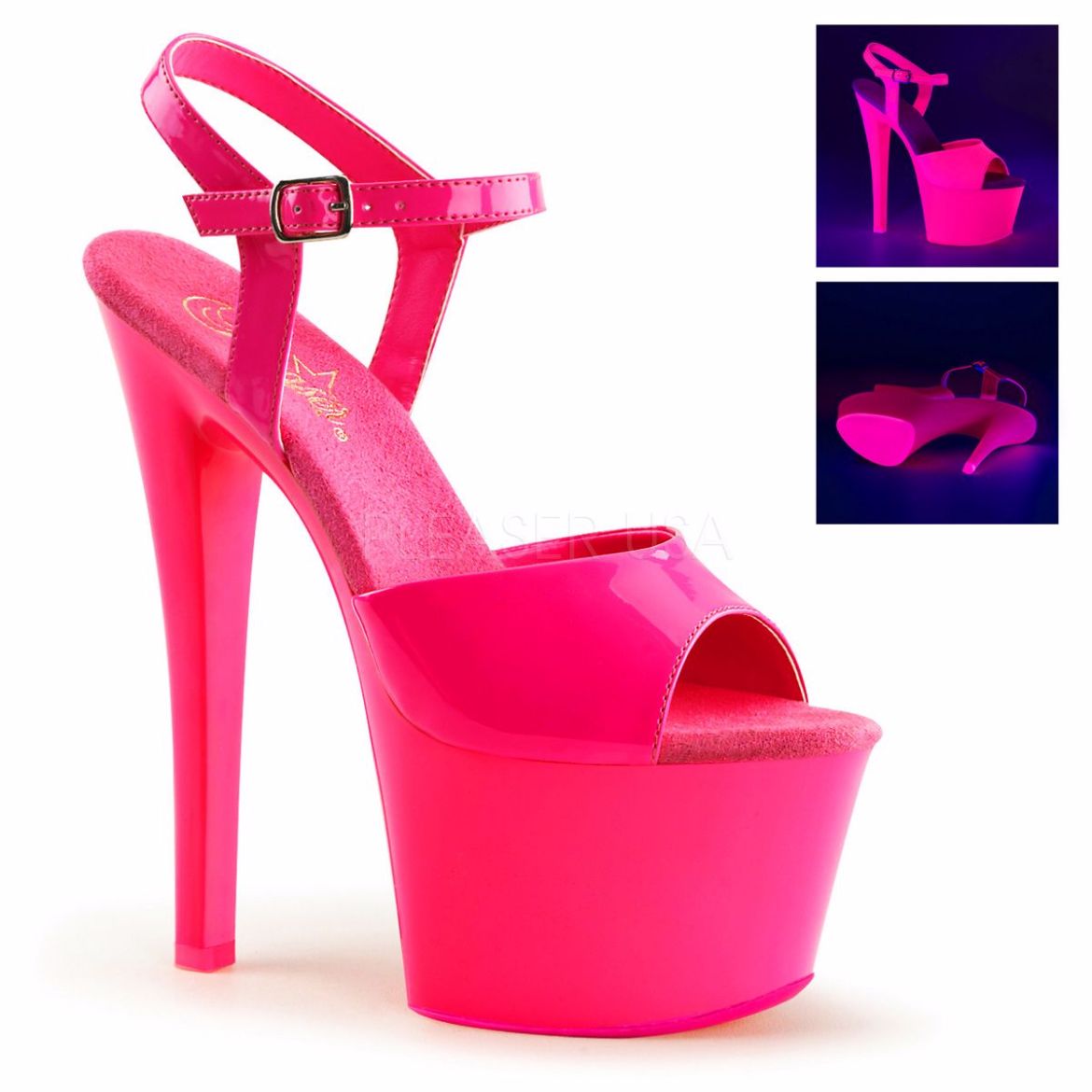 Product image of Pleaser Sky-309Uv Neon Hot Pink/Hot Pink, 7 inch (17.8 cm) Heel, 2 3/4 inch (7 cm) Platform Sandal Shoes