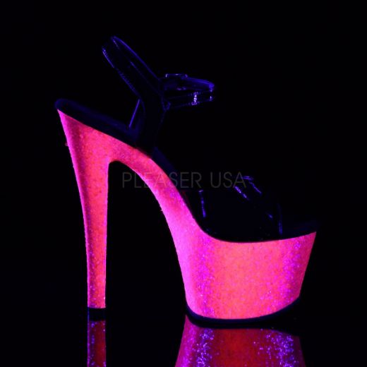 Product image of Pleaser Sky-309Uvlg Black Patent/Neon Hot Pink Glitter, 7 inch (17.8 cm) Heel, 2 3/4 inch (7 cm) Platform Sandal Shoes