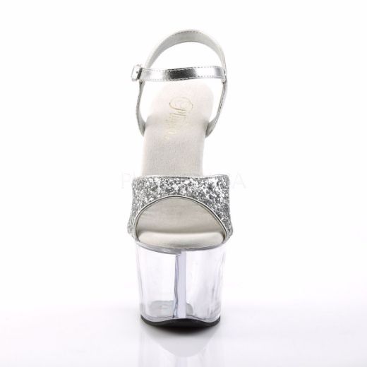 Product image of Pleaser Sky-310 Silver Glitter/Clear, 7 inch (17.8 cm) Heel, 2 3/4 inch (7 cm) Platform Sandal Shoes
