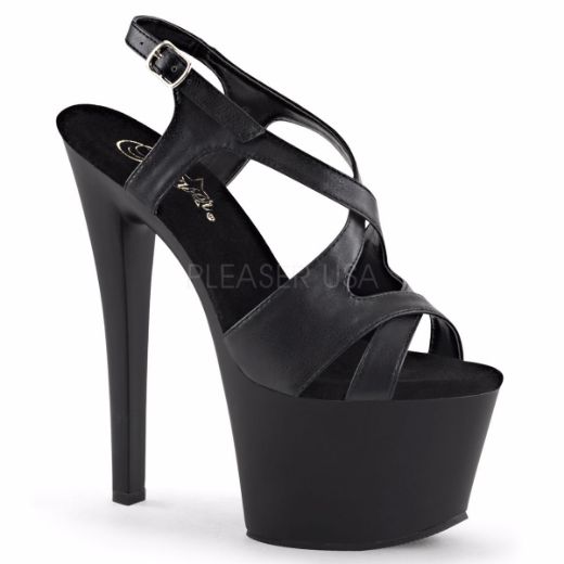 Product image of Pleaser Sky-330 Black Faux Leather/Black Matte, 7 inch (17.8 cm) Heel, 2 3/4 inch (7 cm) Platform Sandal Shoes
