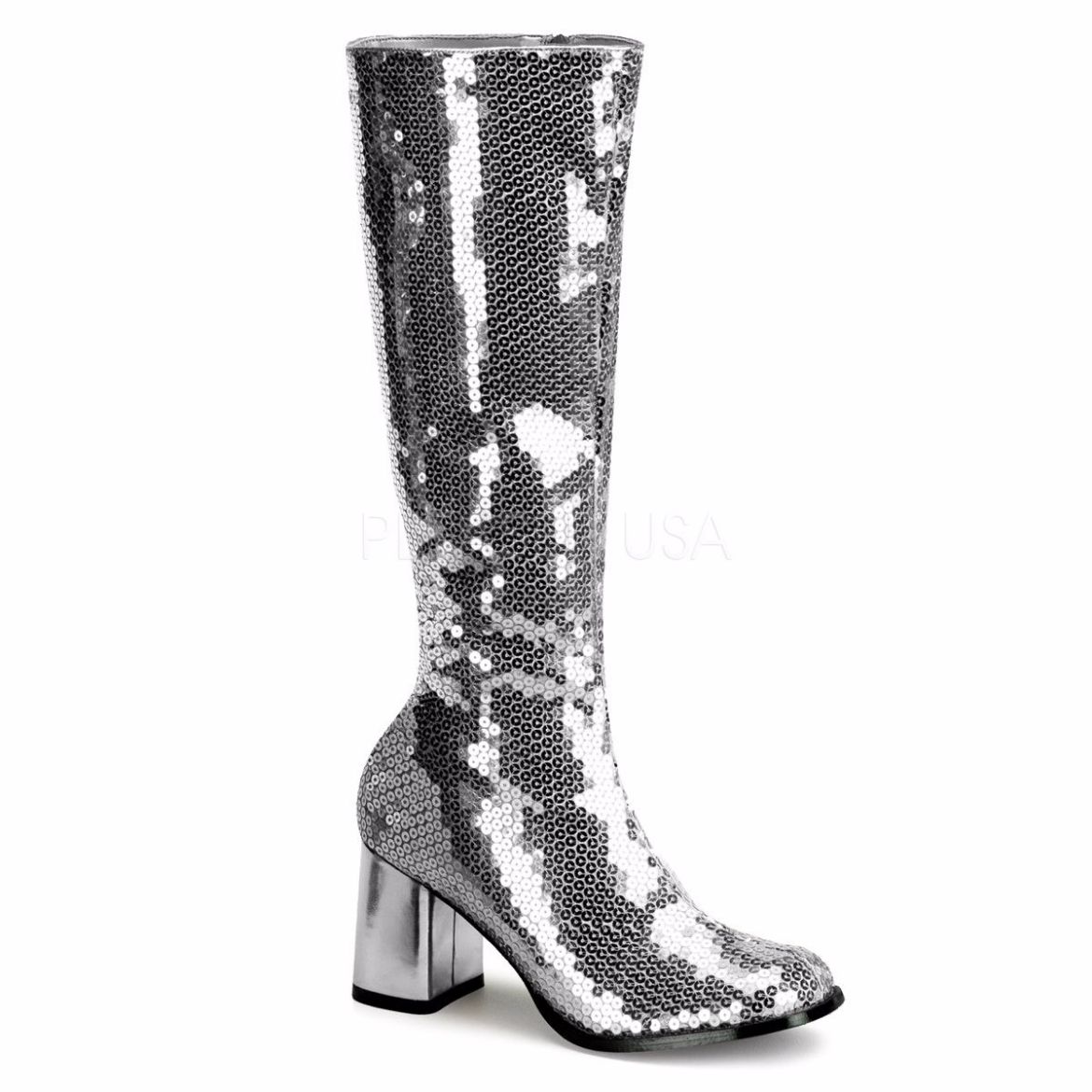 Product image of Bordello Spectacul-300Sq Silver Sequins, 3 inch (7.6 cm) Heel Knee High Boot
