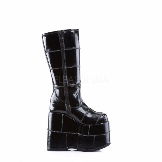 Product image of Demonia Stack-301 Black Patent, 7 inch Platform Knee High Boot