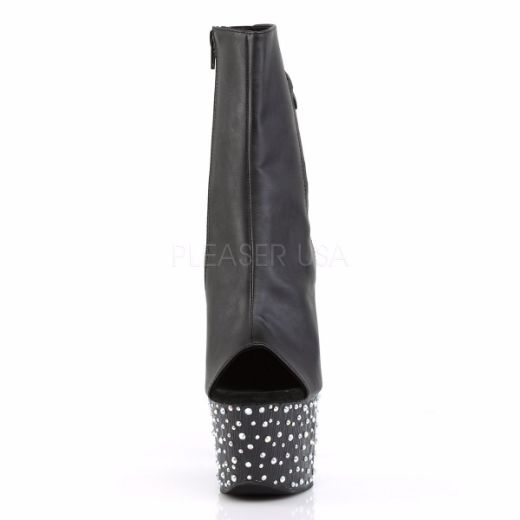 Product image of Pleaser Stardance-1018-7 Black Faux Leather/Black-Silver Multi Rhinestone, 7 inch (17.8 cm) Heel, 2 3/4 inch (7 cm) Platform Ankle Boot