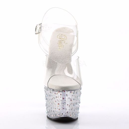 Product image of Pleaser Stardance-708 Clear/Clear-Silver Multi Rhinestone, 7 inch (17.8 cm) Heel, 2 3/4 inch (7 cm) Platform Sandal Shoes