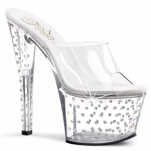 Product image of Pleaser Stardust-701 Clear/Clear, 7 inch (17.8 cm) Heel, 2 3/4 inch (7 cm) Platform Slide Mule Shoes