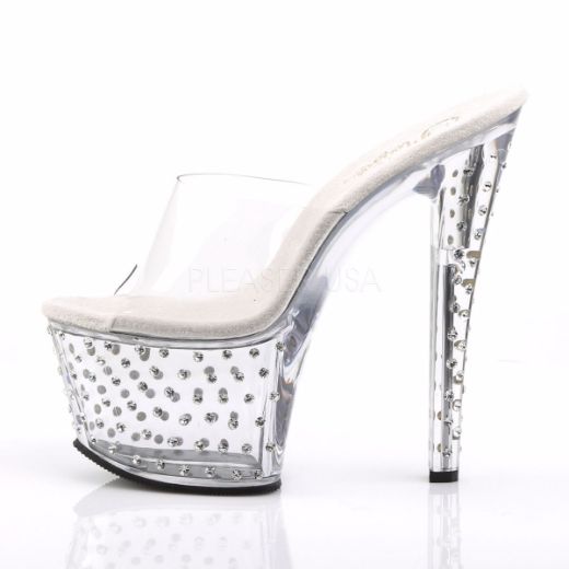 Product image of Pleaser Stardust-701 Clear/Clear, 7 inch (17.8 cm) Heel, 2 3/4 inch (7 cm) Platform Slide Mule Shoes