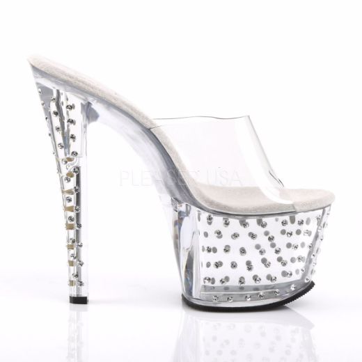 Product image of Pleaser Stardust-701 Clear/Clear, 7 inch (17.8 cm) Heel, 2 3/4 inch (7 cm) Platform Slide Mule Shoes