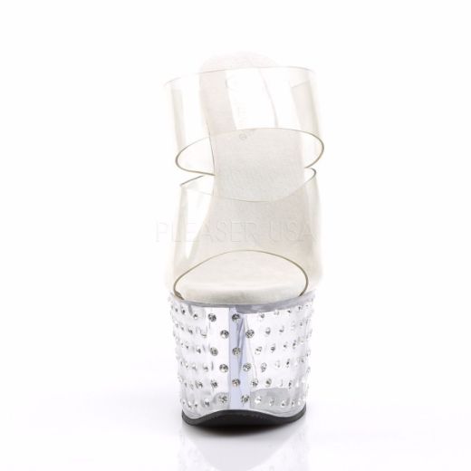 Product image of Pleaser Stardust-702 Clear/Clear, 7 inch (17.8 cm) Heel, 2 3/4 inch (7 cm) Platform Slide Mule Shoes