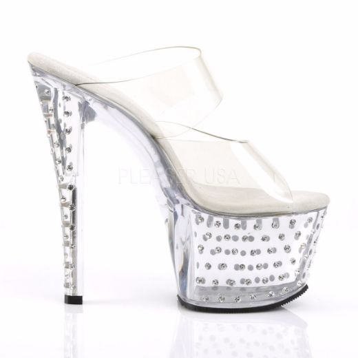 Product image of Pleaser Stardust-702 Clear/Clear, 7 inch (17.8 cm) Heel, 2 3/4 inch (7 cm) Platform Slide Mule Shoes