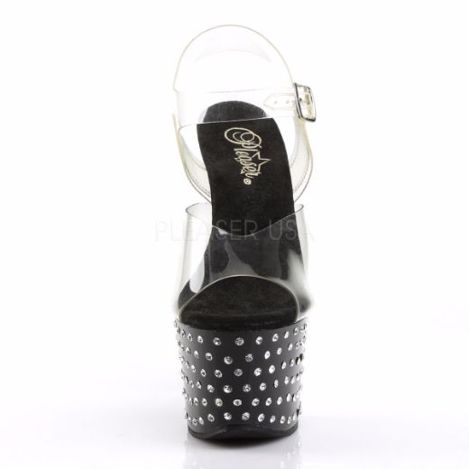 Product image of Pleaser Stardust-708 Clear/Black, 7 inch (17.8 cm) Heel, 2 3/4 inch (7 cm) Platform Sandal Shoes