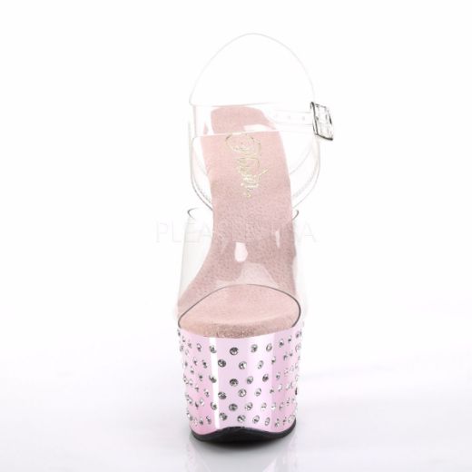 Product image of Pleaser Stardust-708 Clear/Baby Pink Chrome, 7 inch (17.8 cm) Heel, 2 3/4 inch (7 cm) Platform Sandal Shoes