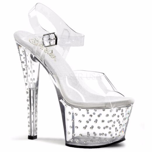 Product image of Pleaser Stardust-708 Clear/Clear, 7 inch (17.8 cm) Heel, 2 3/4 inch (7 cm) Platform Sandal Shoes
