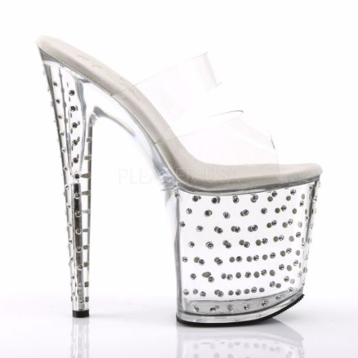 Product image of Pleaser Stardust-802 Clear/Clear, 8 inch (20.3 cm) Heel, 4 inch (10.2 cm) Platform Slide Mule Shoes