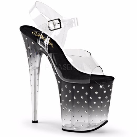 Product image of Pleaser Stardust-808T Clear/Black-Clear, 8 inch (20.3 cm) Heel, 4 inch (10.2 cm) Platform Sandal Shoes
