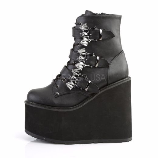 Product image of Demonia Swing-103 Black Vegan Leather, 5 1/2 inch Platform Ankle Boot