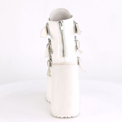 Product image of Demonia Swing-105 White Vegan Leather, 5 1/2 inch Platform Ankle Boot