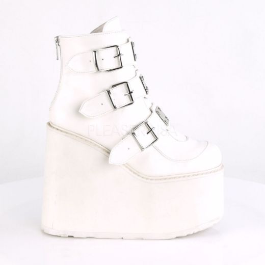 Product image of Demonia Swing-105 White Vegan Leather, 5 1/2 inch Platform Ankle Boot