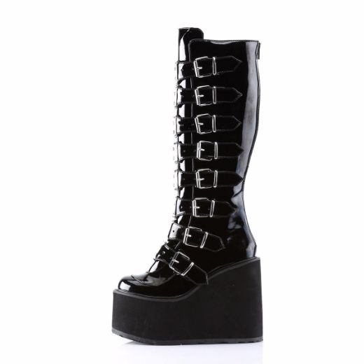 Product image of Demonia Swing-815 Black Patent, 5 1/2 inch Platform Knee High Boot