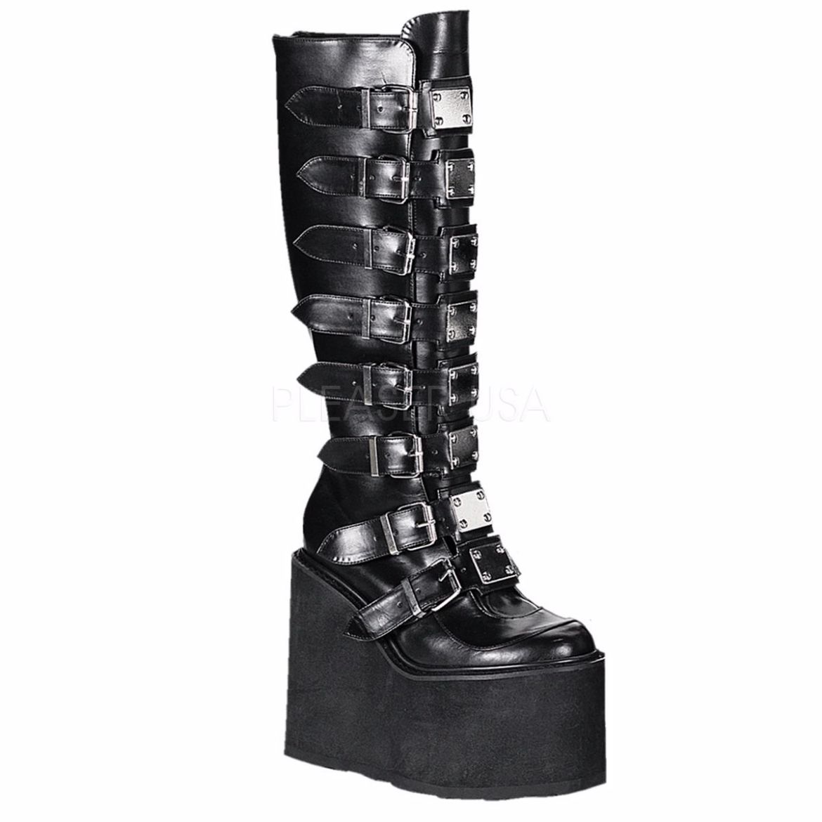 Product image of Demonia Swing-815 Black Vegan Leather, 5 1/2 inch Platform Knee High Boot