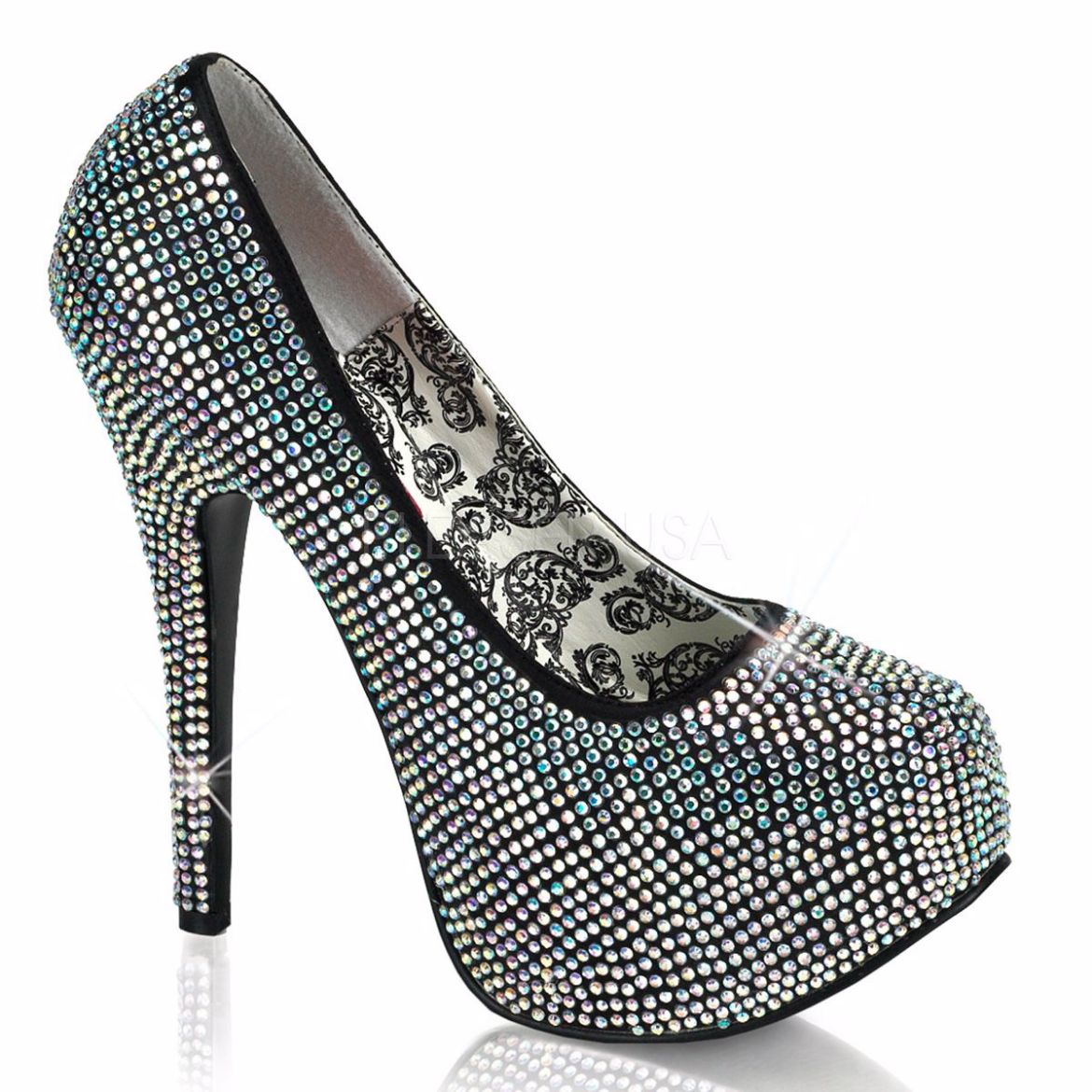Product image of Fabulicious Teeze-06R Iridescent  Rhinestones, 5 3/4 inch (14.6 cm) Heel, 1 3/4 inch (4.4 cm) Hidden Platform Court Pump Shoes