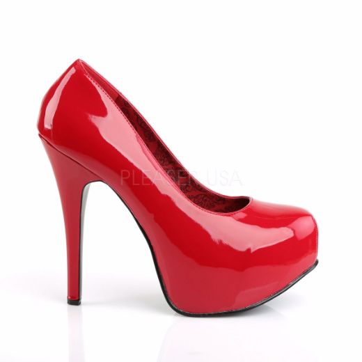 Product image of Pleaser Pink Label Teeze-06W Red Patent, 5 3/4 inch (14.6 cm) Heel, 1 3/4 inch (4.4 cm) Platform Court Pump Shoes
