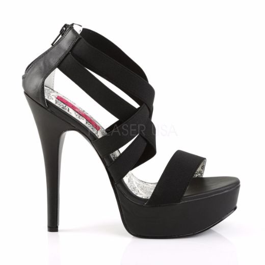 Product image of Pleaser Pink Label Teeze-47W Black Elasticated Band/Black, 5 3/4 inch (14.6 cm) Heel, 1 3/4 inch (4.4 cm) Platform Sandal Shoes
