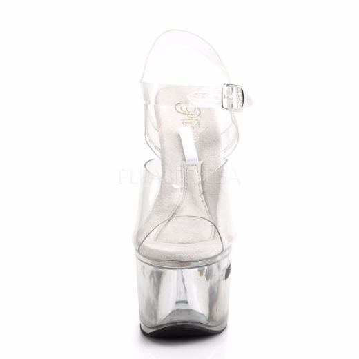 Product image of Pleaser Tipjar-708-2 Clear/Clear, 7 inch (17.8 cm) Heel, 2 3/4 inch (7 cm) Platform Sandal Shoes