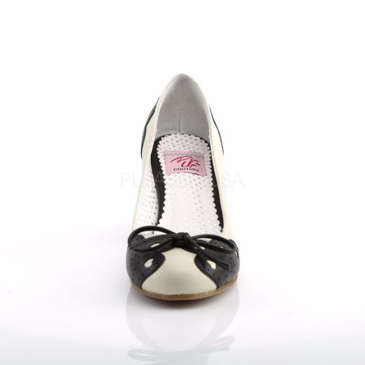 Product image of Pin Up Couture Wiggle-17 Black-Cream Faux Leather, 2 1/2 inch (6.4 cm) Cuben Heel Court Pump Shoes