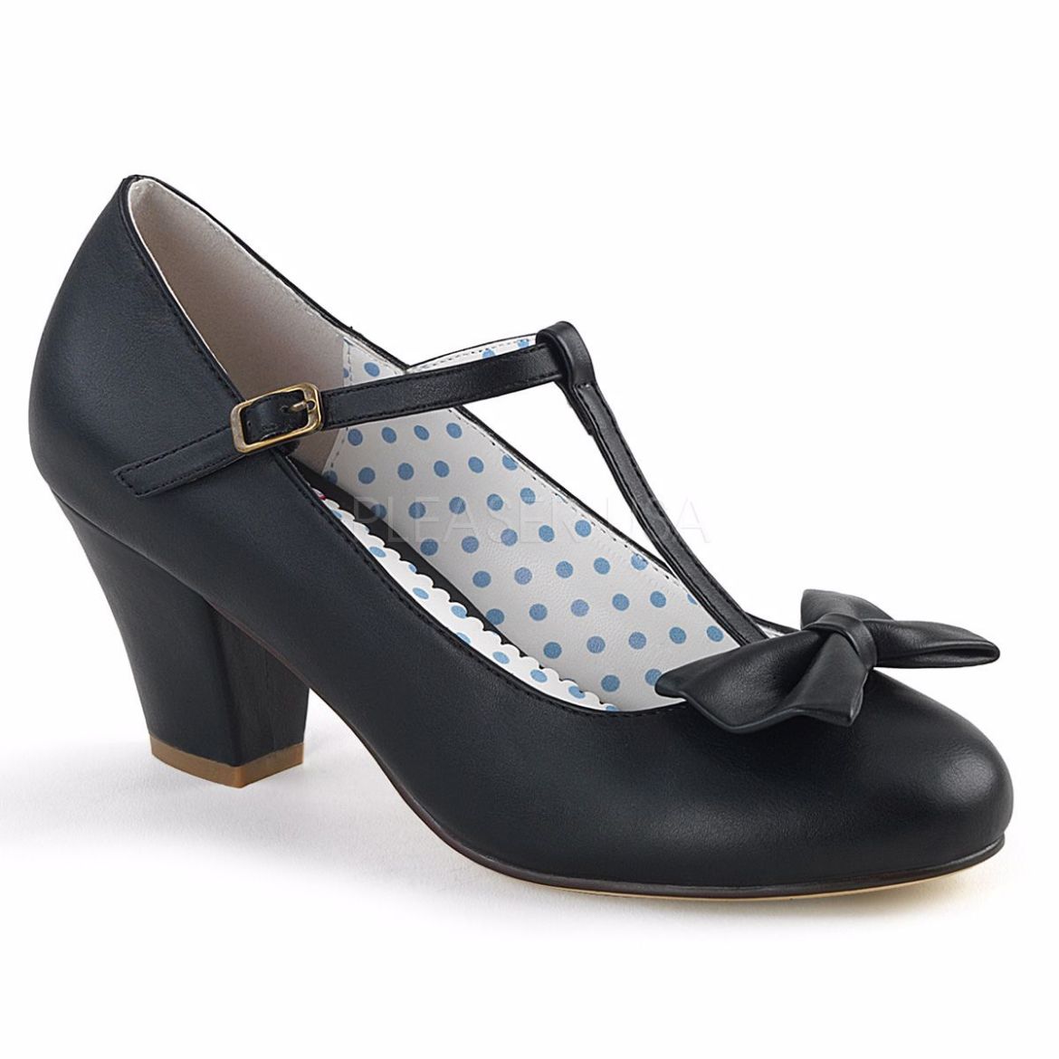 Product image of Pin Up Couture Wiggle-50 Black Faux Leather, 2 1/2 inch (6.4 cm) Cuben Heel Court Pump Shoes