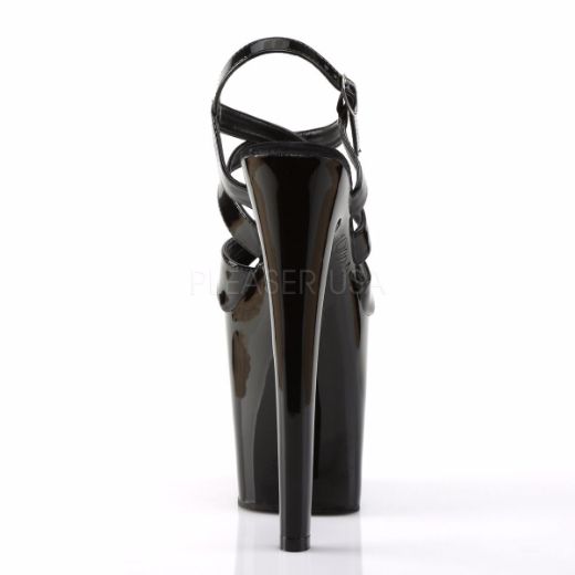Product image of Pleaser Xtreme-872 Black Patent/Black, 8 inch (20.3 cm) Heel, 4 inch (10.2 cm) Platform Sandal Shoes