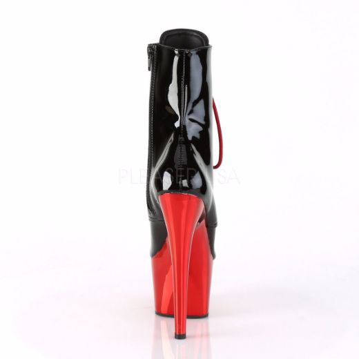Product image of Pleaser ADORE-1020 Black Patent/Red Chrome 7 inch (17.8 cm) Heel 2 3/4 inch (7 cm) Platform Lace-Up Ankle Boot Side Zip