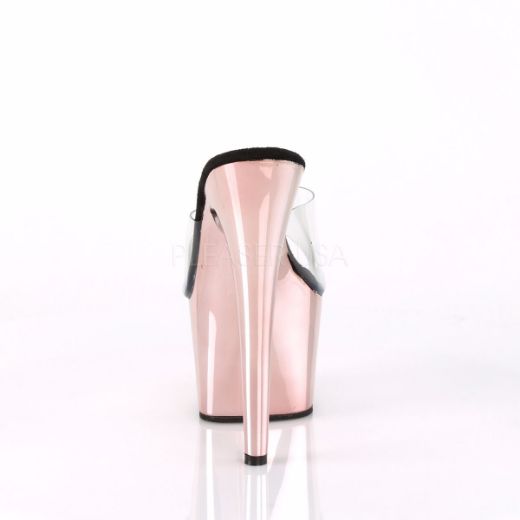 Product image of Pleaser ADORE-701 Clear/Rose Gold Chrome 7 inch (17.8 cm) Heel 2 3/4 inch (7 cm) Chrome Plated Platform Slide Slide Mule Shoes