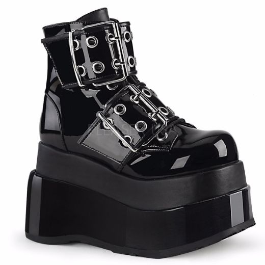 Product image of Demonia BEAR-104 Black Patent-Vegan Faux Leather 4 1/2 inch Tiered Platform Lace-Up Ankle Boot Side Zip