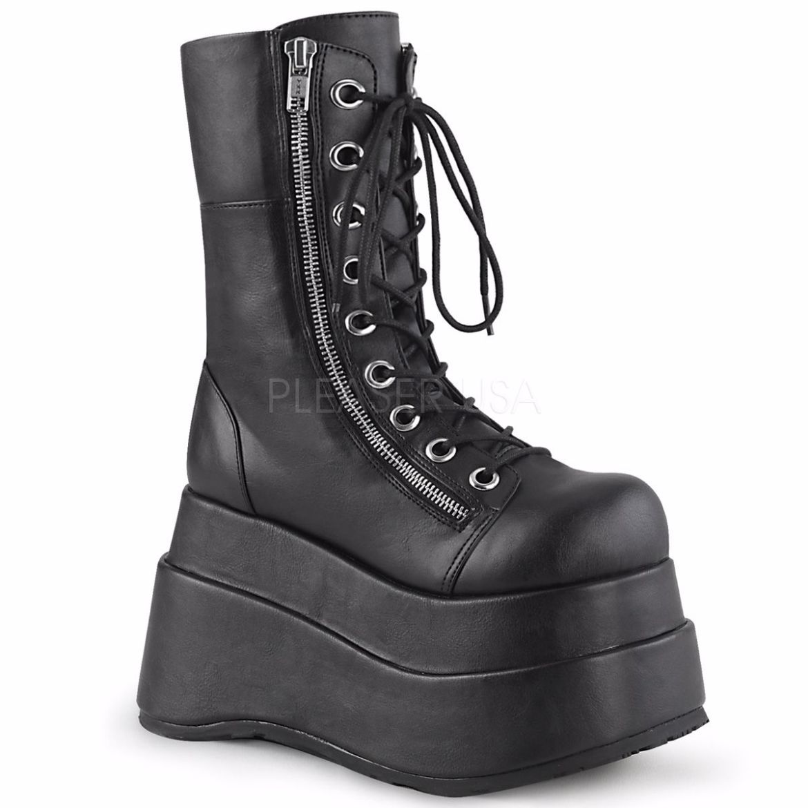 Product image of Demonia BEAR-265 Black Vegan Faux Leather 4 1/2 inch Tiered Platform Lace-Up Mid-Calf Boot Inner & Outer Zip