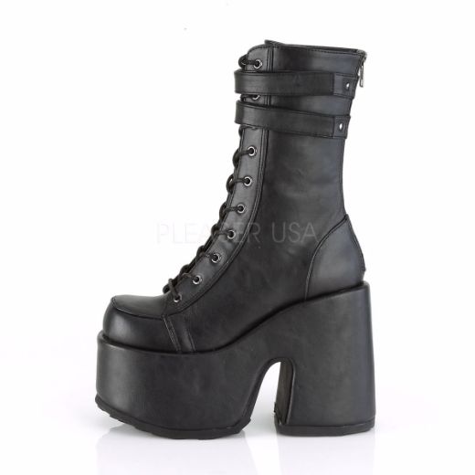 Product image of Demonia CAMEL-250 Black Vegan Faux Leather 5 inch (12.7 cm) Chunky Heel 3 inch (7.5 cm) P/F Lace-Up Mid-Calf Boot Back Zip