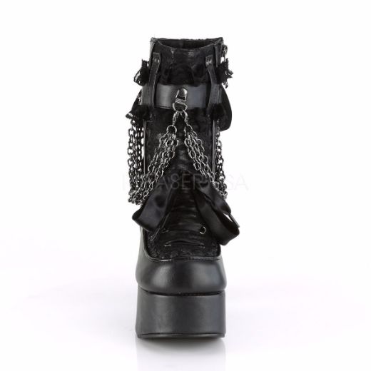 Product image of Demonia CHARADE-110 Black Vegan Faux Leather-Lace Overlay 4 1/2 inch (11.4 cm) Heel 2 inch (5.1 cm) Platform Ankle Boot Side Zip